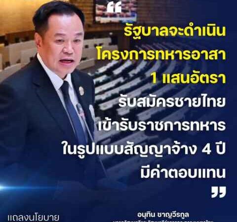 นายกฯ แถลงรัฐสภา พลิกโฉม ‘เกณฑ์ทหาร’ สู่ระบบอาสา 1 แสนอัตรา จ้าง 4 ปี-ต่อยอดนายสิบ