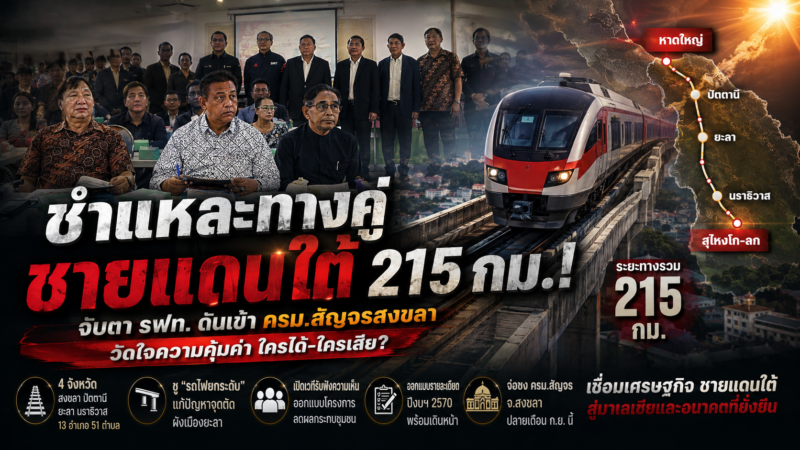 “ชำแหละทางคู่ชายแดนใต้ 215 กม.! จับตา รฟท. ดันเข้า ครม.สัญจรสงขลา วัดใจความคุ้มค่า ใครได้-ใครเสีย?”